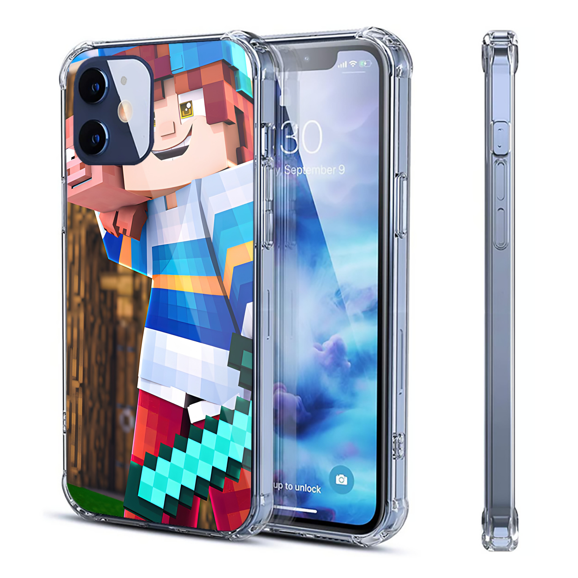 （画像用） マインクラフト ブロックの世界 Minecraft MC Block world 【iPhone 12シリーズ対応】透明スマホケース（クリアソフトケース）
